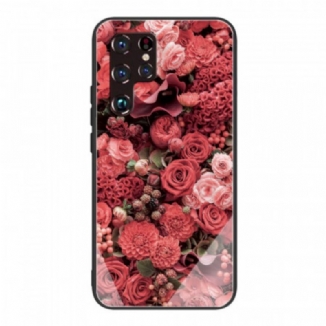 Coque Samsung Galaxy S22 Ultra 5G Verre trempé Fleurs Roses