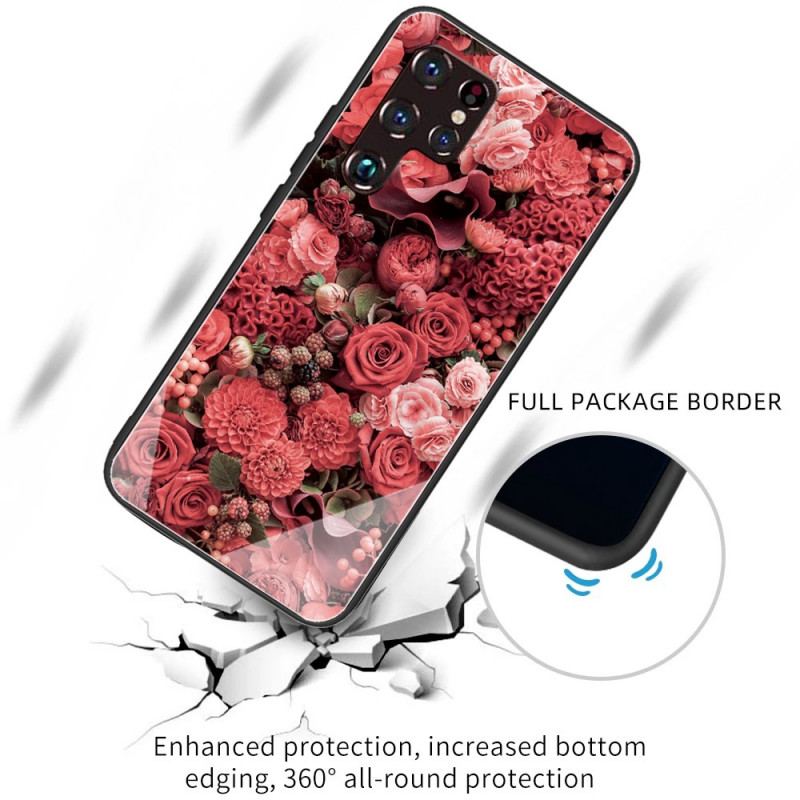 Coque Samsung Galaxy S22 Ultra 5G Verre trempé Fleurs Roses