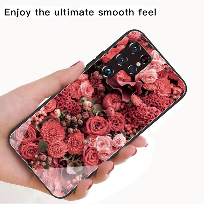 Coque Samsung Galaxy S22 Ultra 5G Verre trempé Fleurs Roses