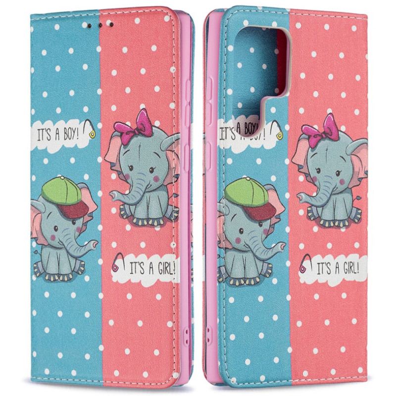 Flip Cover Samsung Galaxy S22 Ultra 5G Bébés Éléphants