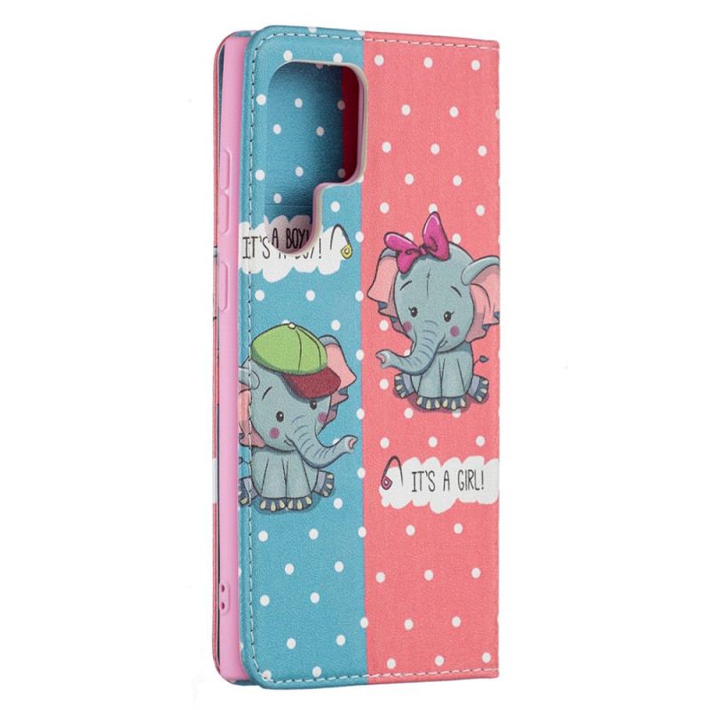 Flip Cover Samsung Galaxy S22 Ultra 5G Bébés Éléphants