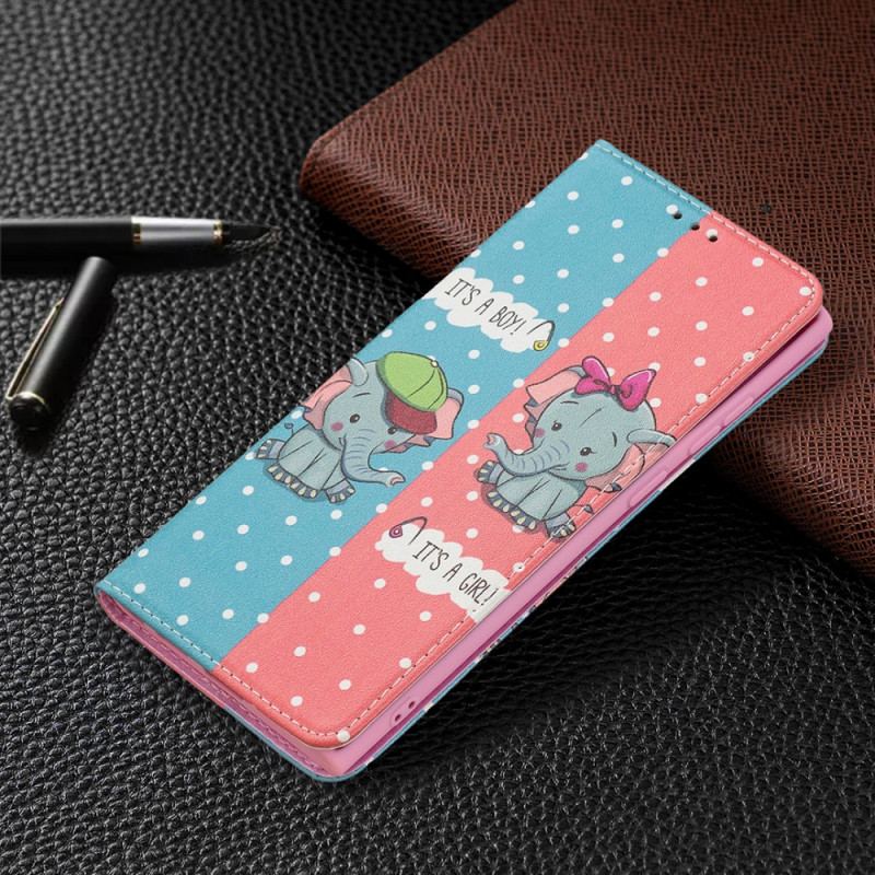 Flip Cover Samsung Galaxy S22 Ultra 5G Bébés Éléphants