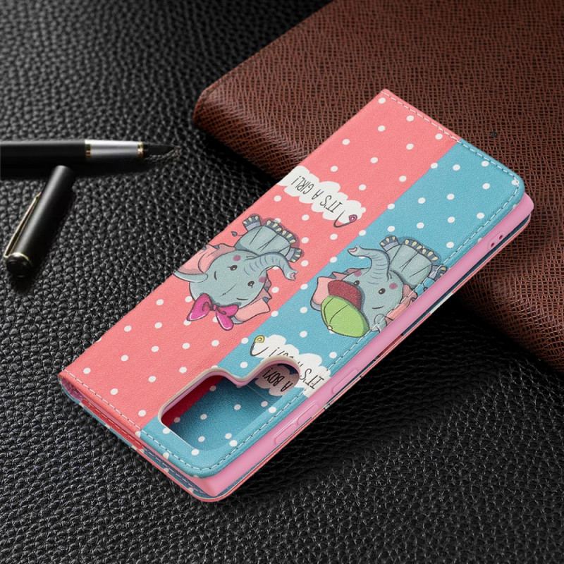 Flip Cover Samsung Galaxy S22 Ultra 5G Bébés Éléphants