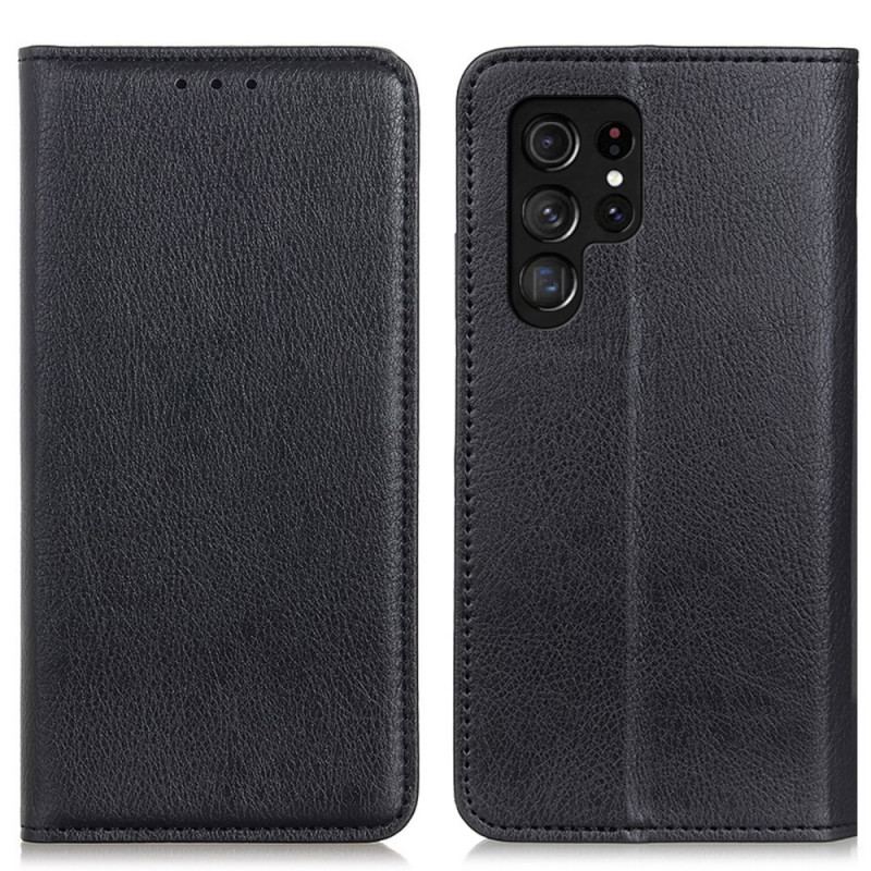 Flip Cover Samsung Galaxy S22 Ultra 5G Cuir Litchi Fendu Élégance