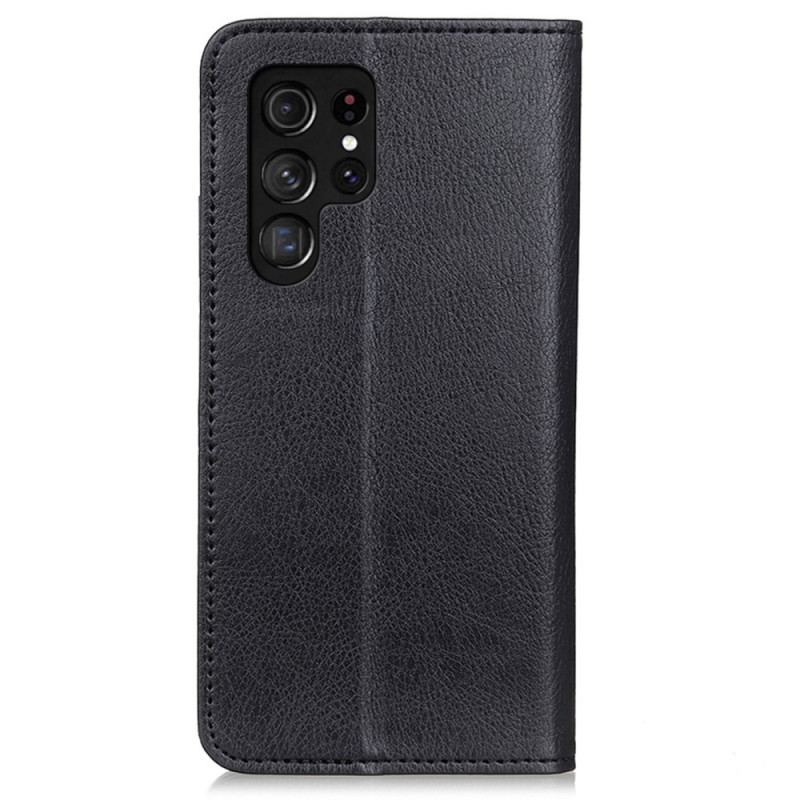 Flip Cover Samsung Galaxy S22 Ultra 5G Cuir Litchi Fendu Élégance