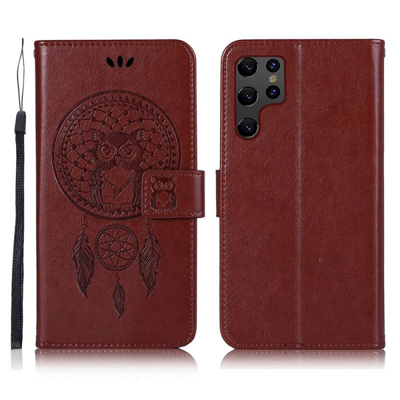 Housse Samsung Galaxy S22 Ultra 5G Effet Cuir Attrape Rêves Hibou