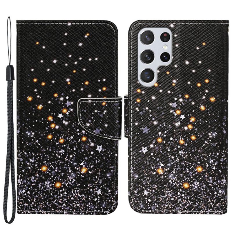 Housse Samsung Galaxy S22 Ultra 5G Étoiles et Paillettes avec Lanière