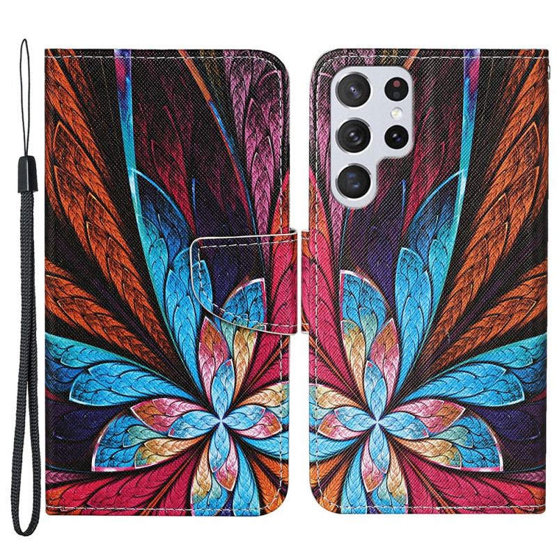 Housse Samsung Galaxy S22 Ultra 5G Feuilles Colorées avec Lanière