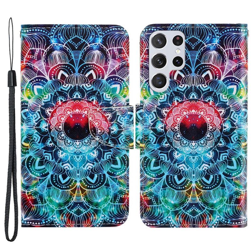 Housse Samsung Galaxy S22 Ultra 5G Flashy Mandala à Lanière