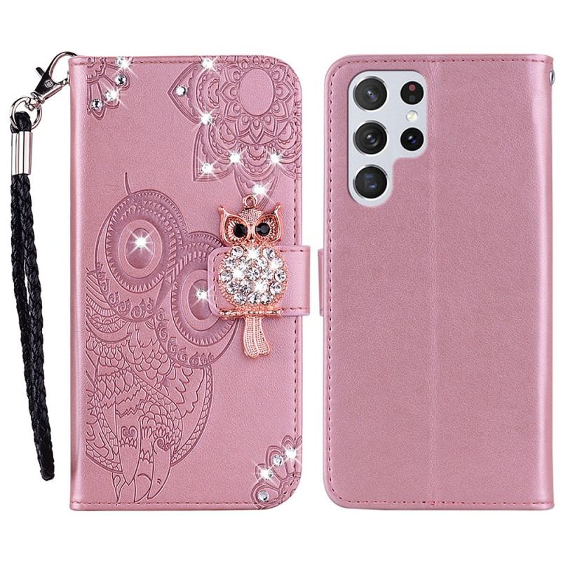 Housse Samsung Galaxy S22 Ultra 5G Hibou Mandala et Breloque