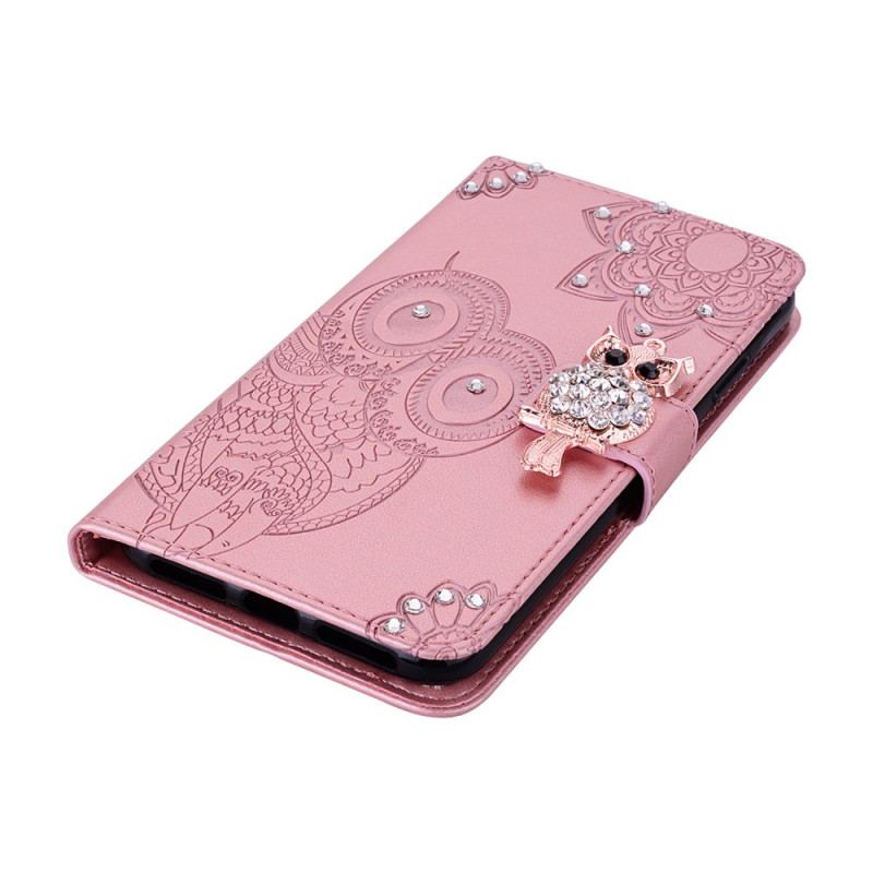 Housse Samsung Galaxy S22 Ultra 5G Hibou Mandala et Breloque