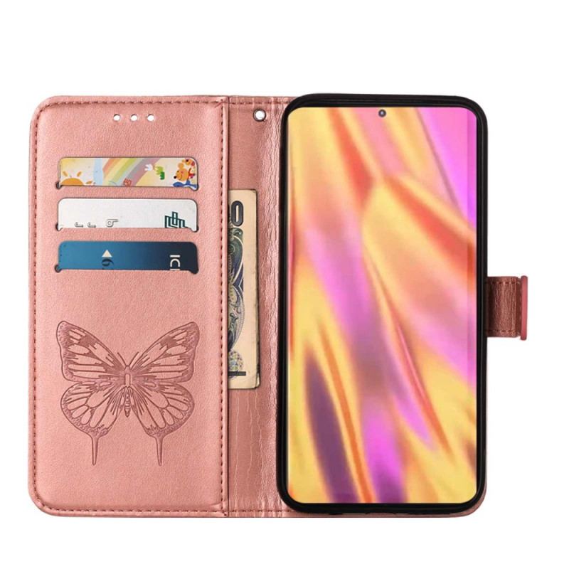 Housse Samsung Galaxy S22 Ultra 5G Papillon Design avec Lanière