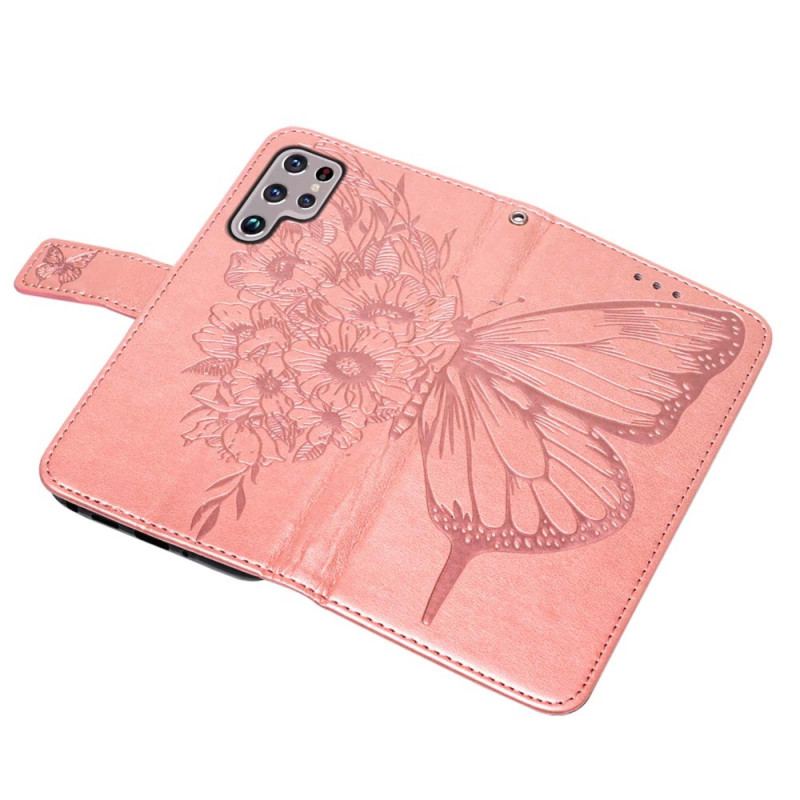 Housse Samsung Galaxy S22 Ultra 5G Papillon Design avec Lanière