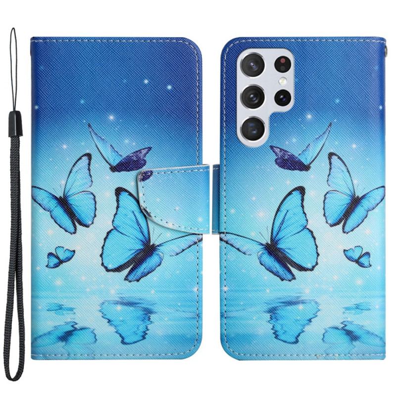 Housse Samsung Galaxy S22 Ultra 5G Papillons Bleus