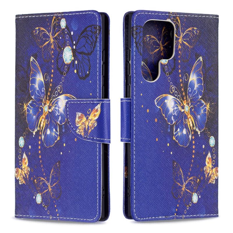 Housse Samsung Galaxy S22 Ultra 5G Papillons Dorés