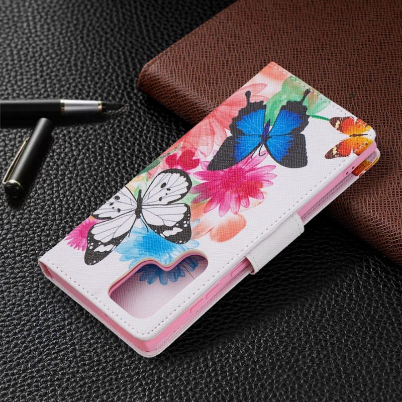 Housse Samsung Galaxy S22 Ultra 5G Papillons et Fleurs Peints