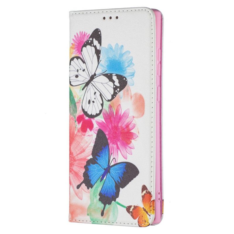 Housse Samsung Galaxy S22 Ultra 5G Papillons et Fleurs Peints