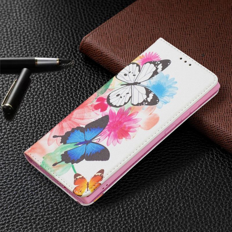 Housse Samsung Galaxy S22 Ultra 5G Papillons et Fleurs Peints