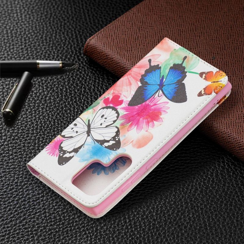 Housse Samsung Galaxy S22 Ultra 5G Papillons et Fleurs Peints