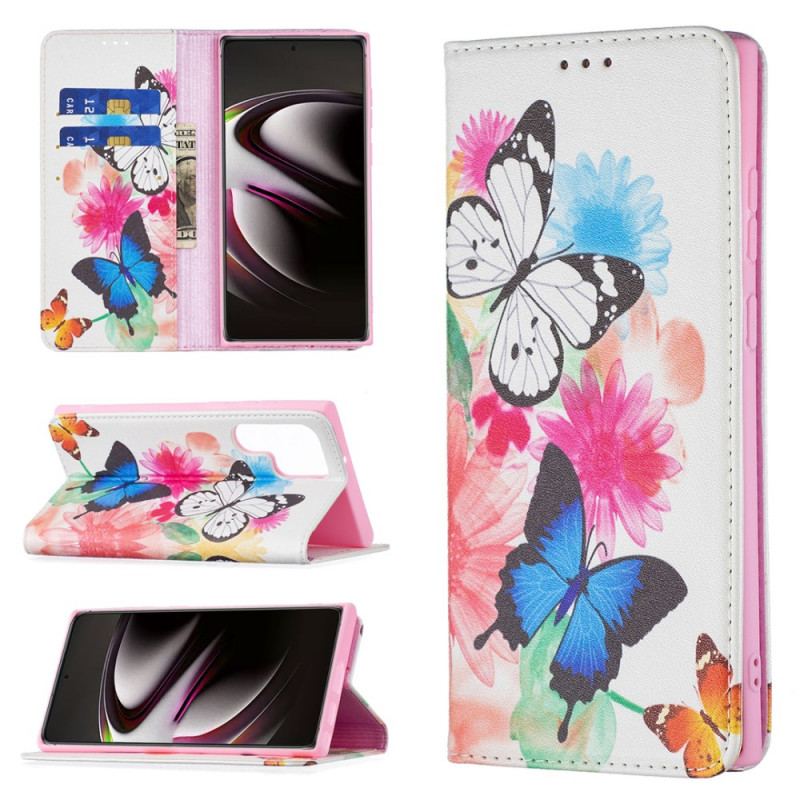 Housse Samsung Galaxy S22 Ultra 5G Papillons et Fleurs Peints