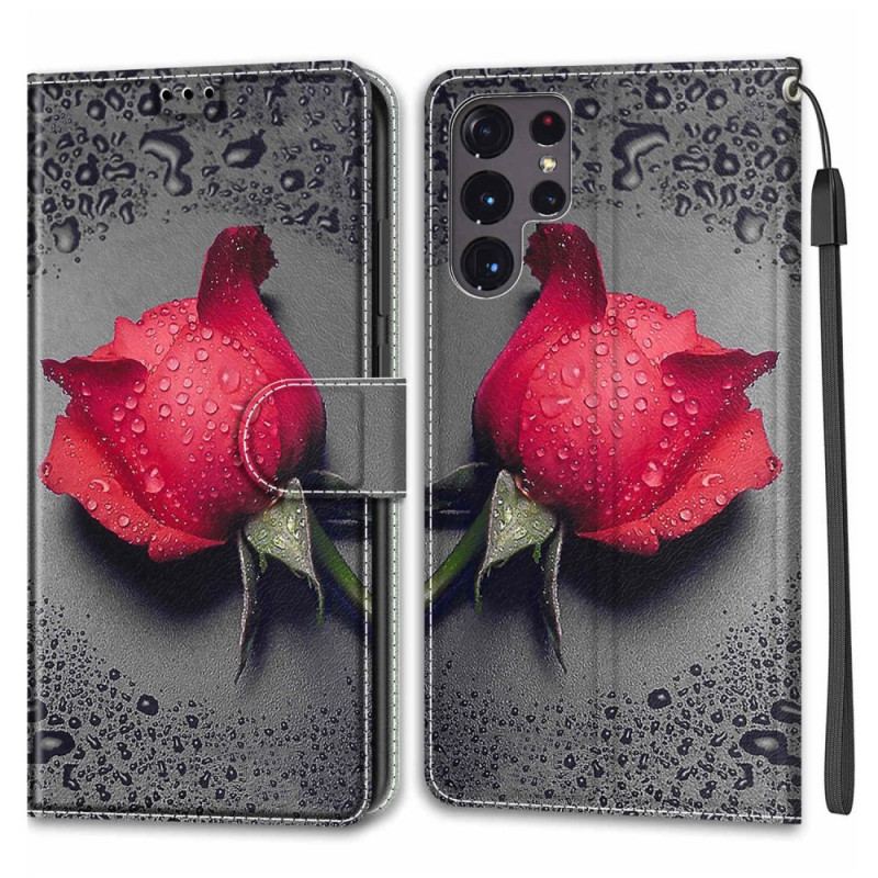 Housse Samsung Galaxy S22 Ultra 5G Roses avec Lanière