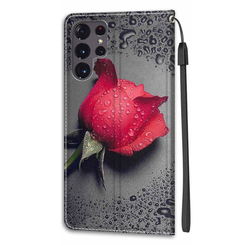 Housse Samsung Galaxy S22 Ultra 5G Roses avec Lanière