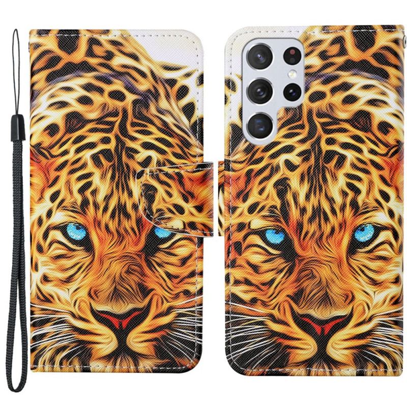 Housse Samsung Galaxy S22 Ultra 5G Tigre avec Lanière