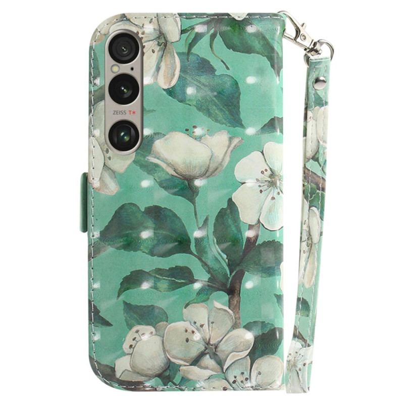 Housse Sony Xperia 1 VI Fleurs Aquarelles à Lanière