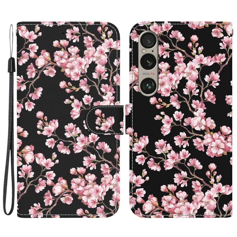 Housse Sony Xperia 1 VI Fleurs de Prunier à Lanière