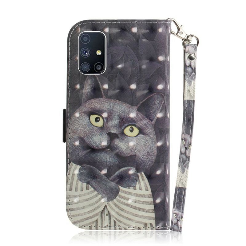 Housse Samsung Galaxy M51 Chat Gris à Lanière