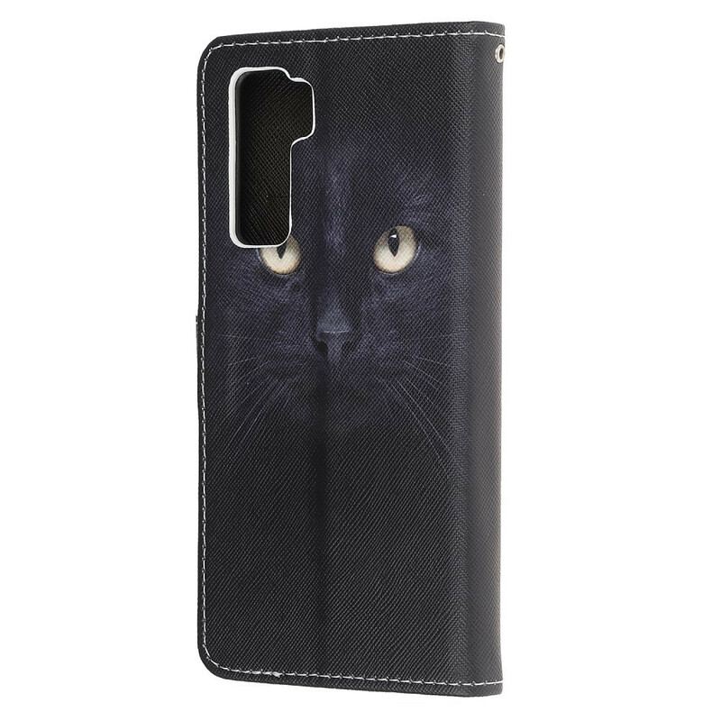 Housse Huawei P40 Lite 5G Yeux de Chat Noir à Lanière