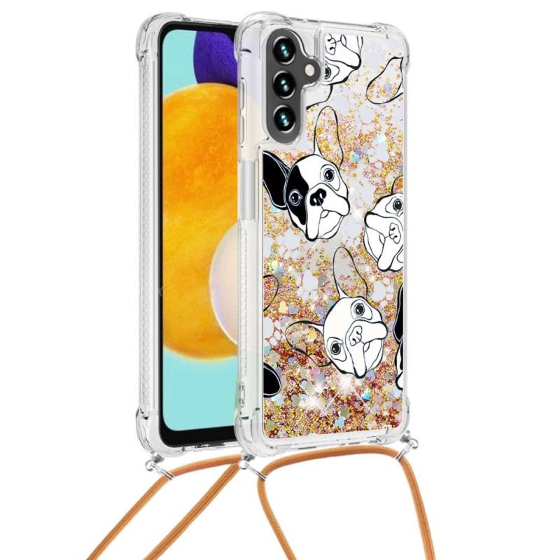 Coque Samsung Galaxy A13 5G / A04s à Cordon Paillettes Chiens