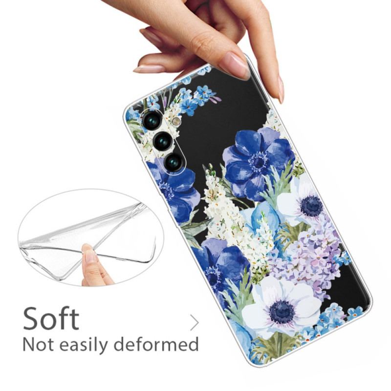 Coque Samsung Galaxy A13 5G / A04s Fleurs Bleues Aquarelle