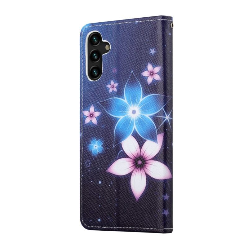 Housse Samsung Galaxy A13 5G / A04s Fleurs Lunaires à Lanière