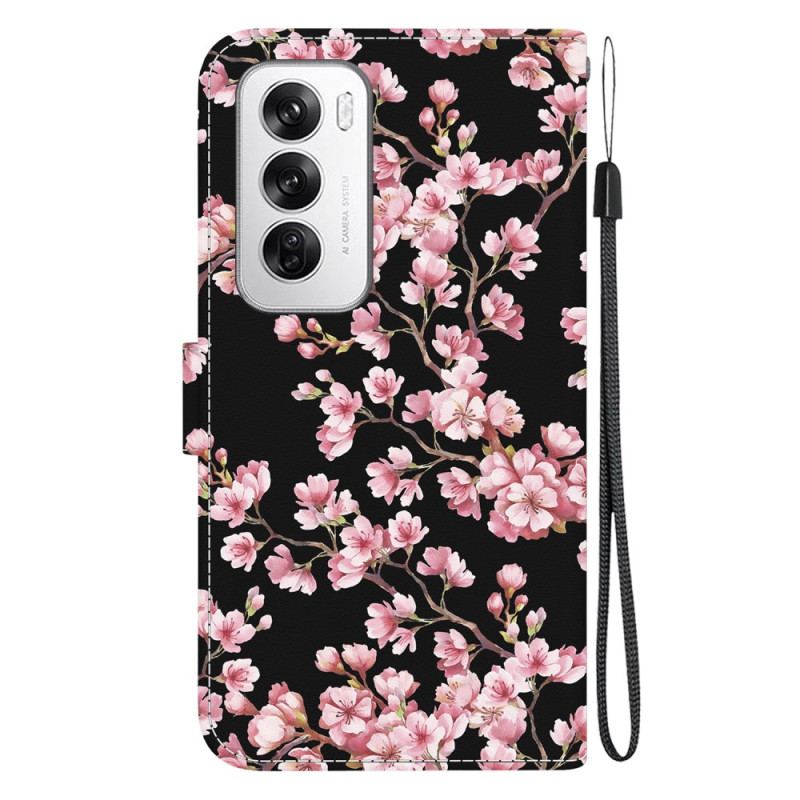 Housse Oppo Reno 12 5G Fleurs de Prunier à Lanière