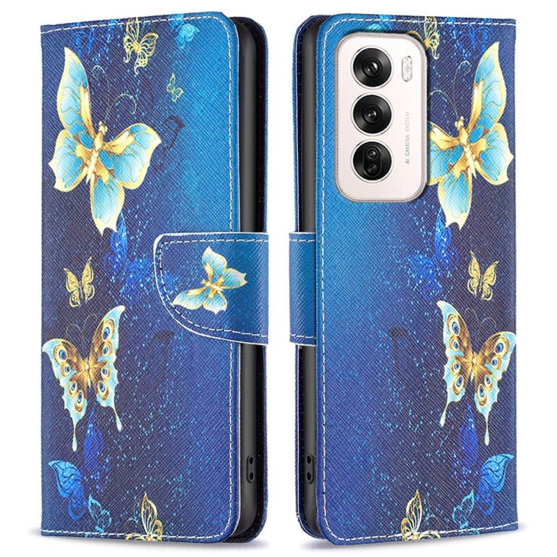 Housse Oppo Reno 12 5G Papillons Dorés