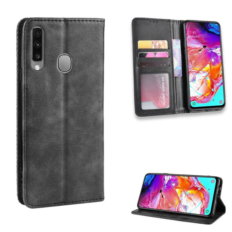 Flip Cover Samsung Galaxy A20s Effet Cuir Vintage Stylisé