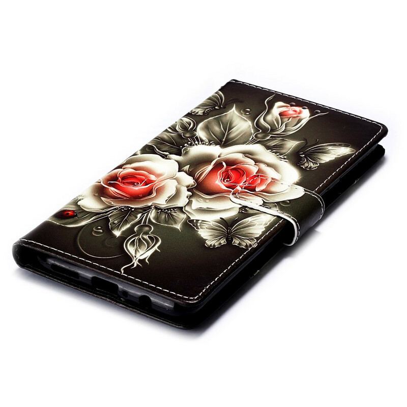 Housse Samsung Galaxy A20s Roses Dorées