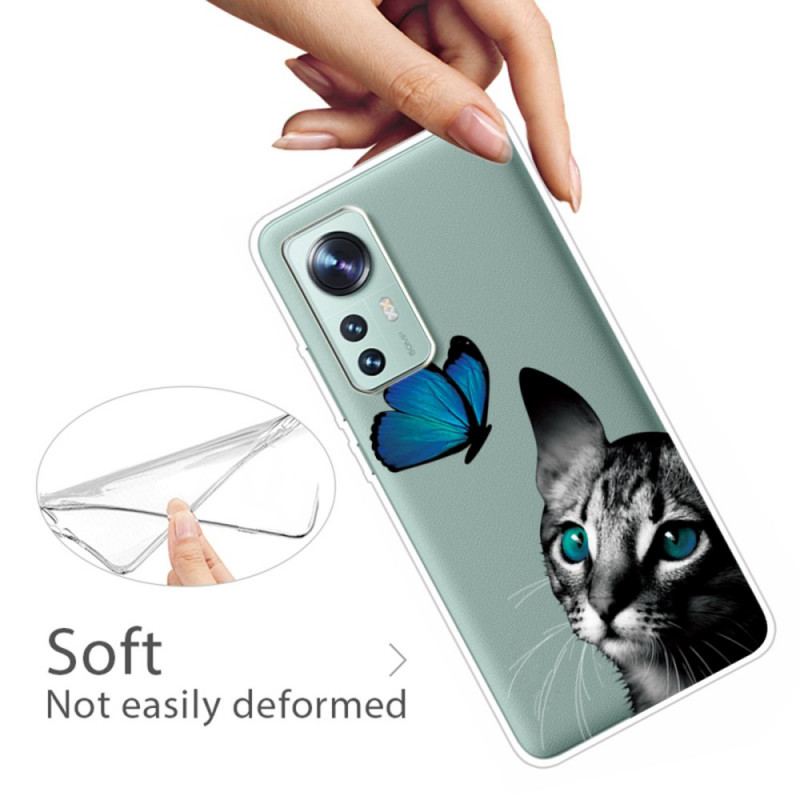 Coque Xiaomi 12 Pro Silicone Chat et Papillon