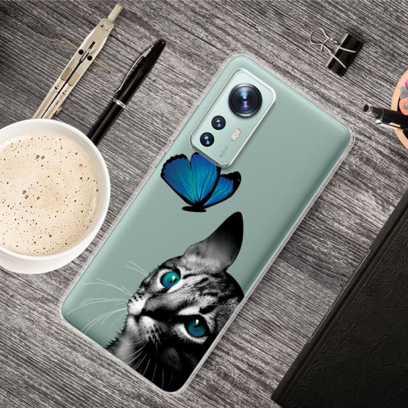 Coque Xiaomi 12 Pro Silicone Chat et Papillon