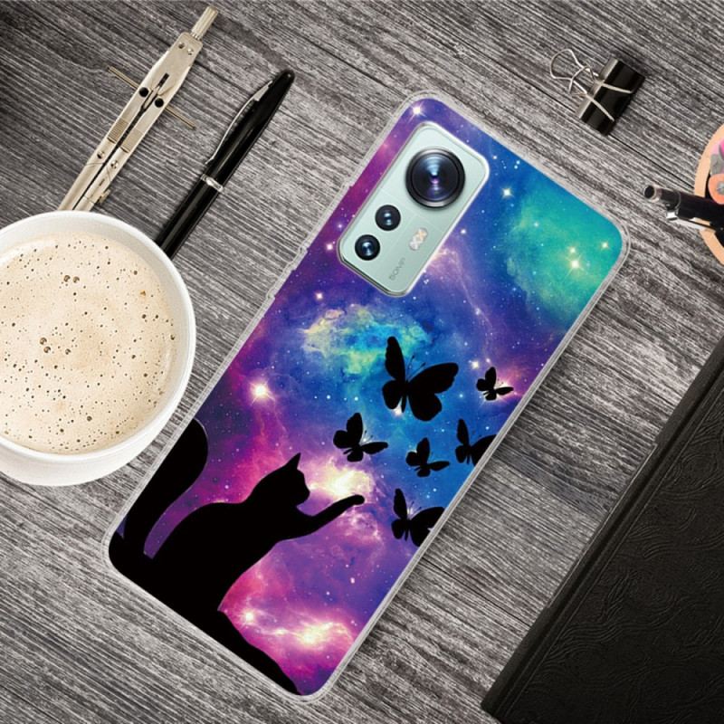 Coque Xiaomi 12 Pro Silicone Chat et Papillons