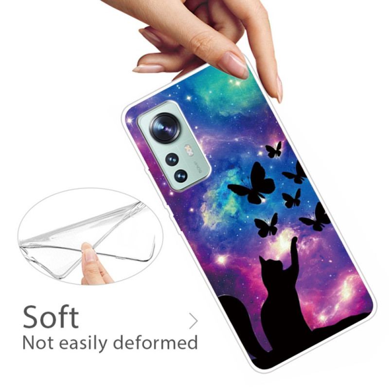 Coque Xiaomi 12 Pro Silicone Chat et Papillons