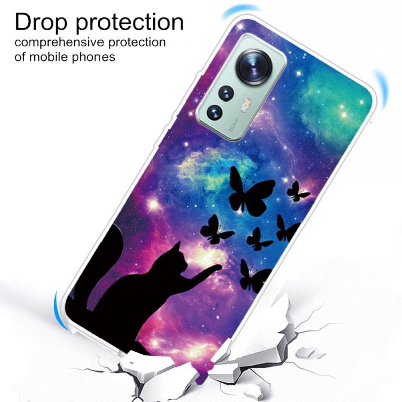 Coque Xiaomi 12 Pro Silicone Chat et Papillons