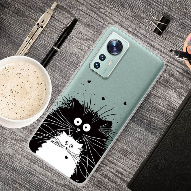 Coque Xiaomi 12 Pro Silicone Chats Noir et Blanc