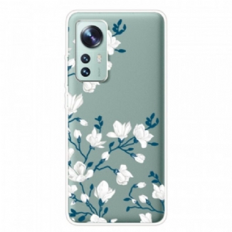 Coque Xiaomi 12 Pro Silicone Fleurs Blanches