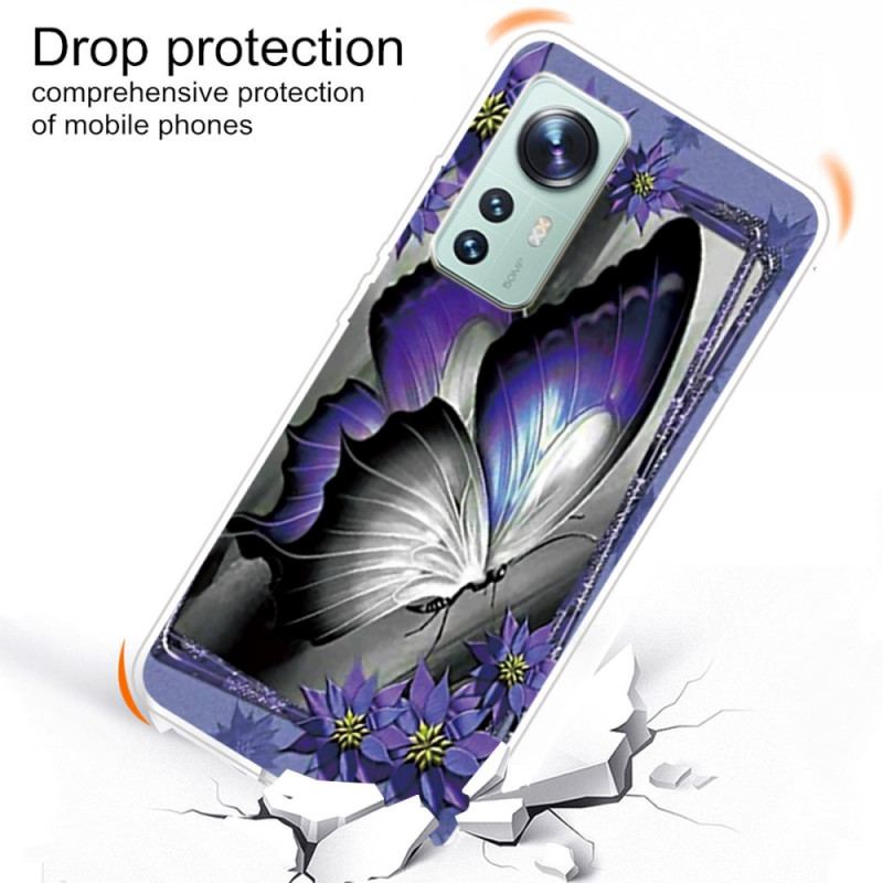 Coque Xiaomi 12 Pro Silicone Papillon Violet