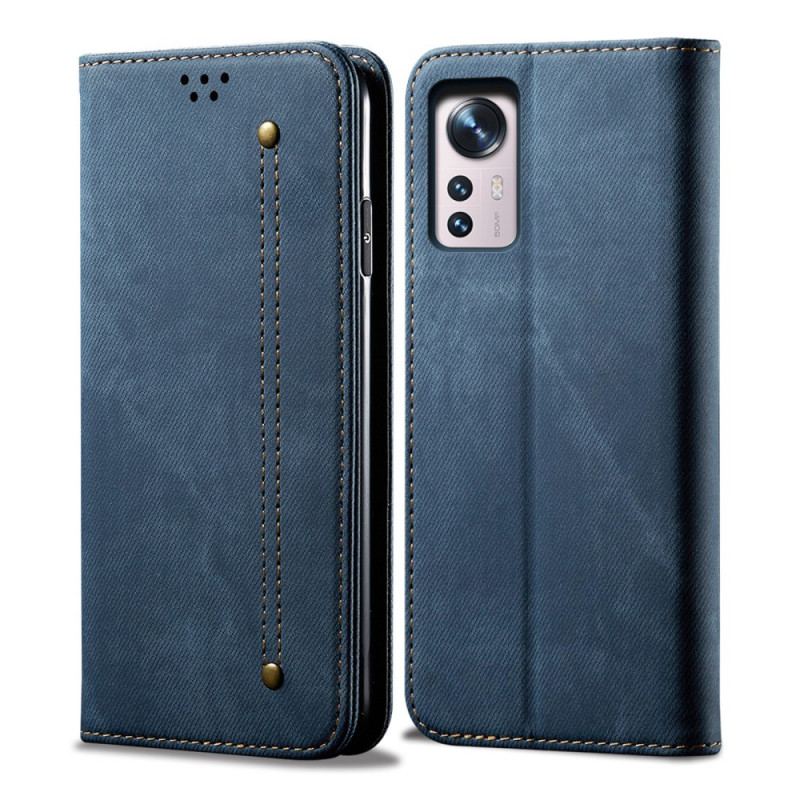 Flip Cover Xiaomi 12 Pro Tissu Jeans