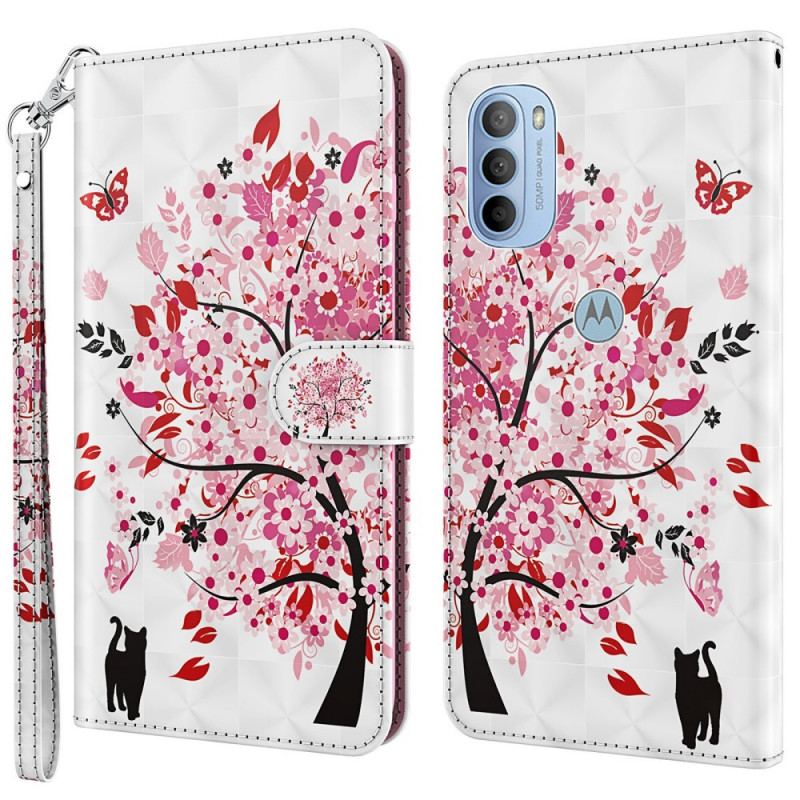 Housse Moto G41 / G31 Arbre Rose et Chat Noir