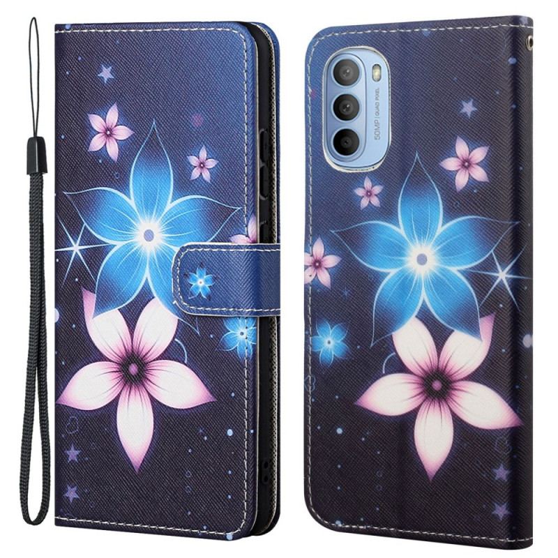 Housse Moto G41 / G31 Fleurs Lunaires à Lanière