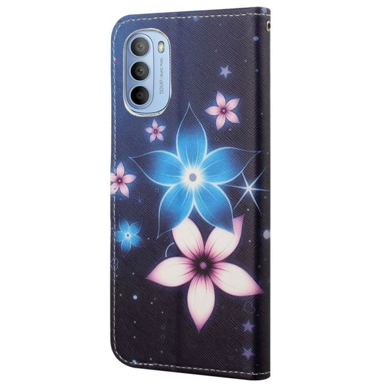 Housse Moto G41 / G31 Fleurs Lunaires à Lanière